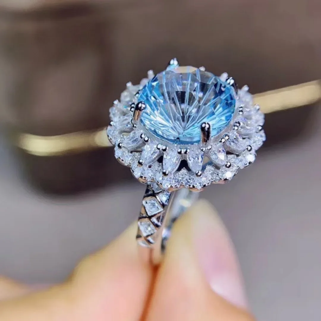 10X10mm Size Natural Topaz Ring for Women Jewelry Real 925 Silver Round Natural Gem Certified Birthday Gift Good Fireworks