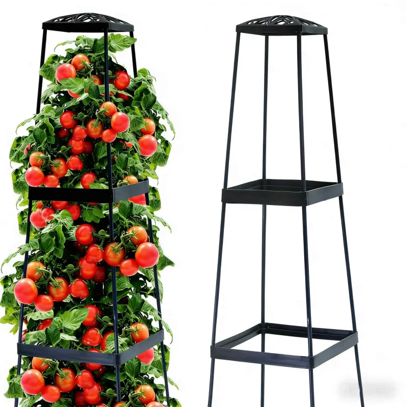 44.81-inch Tomato Planting Box with Climbing Frame Self-Watering Trapezoidal Support for Climbing Plants Special for Courtyard B