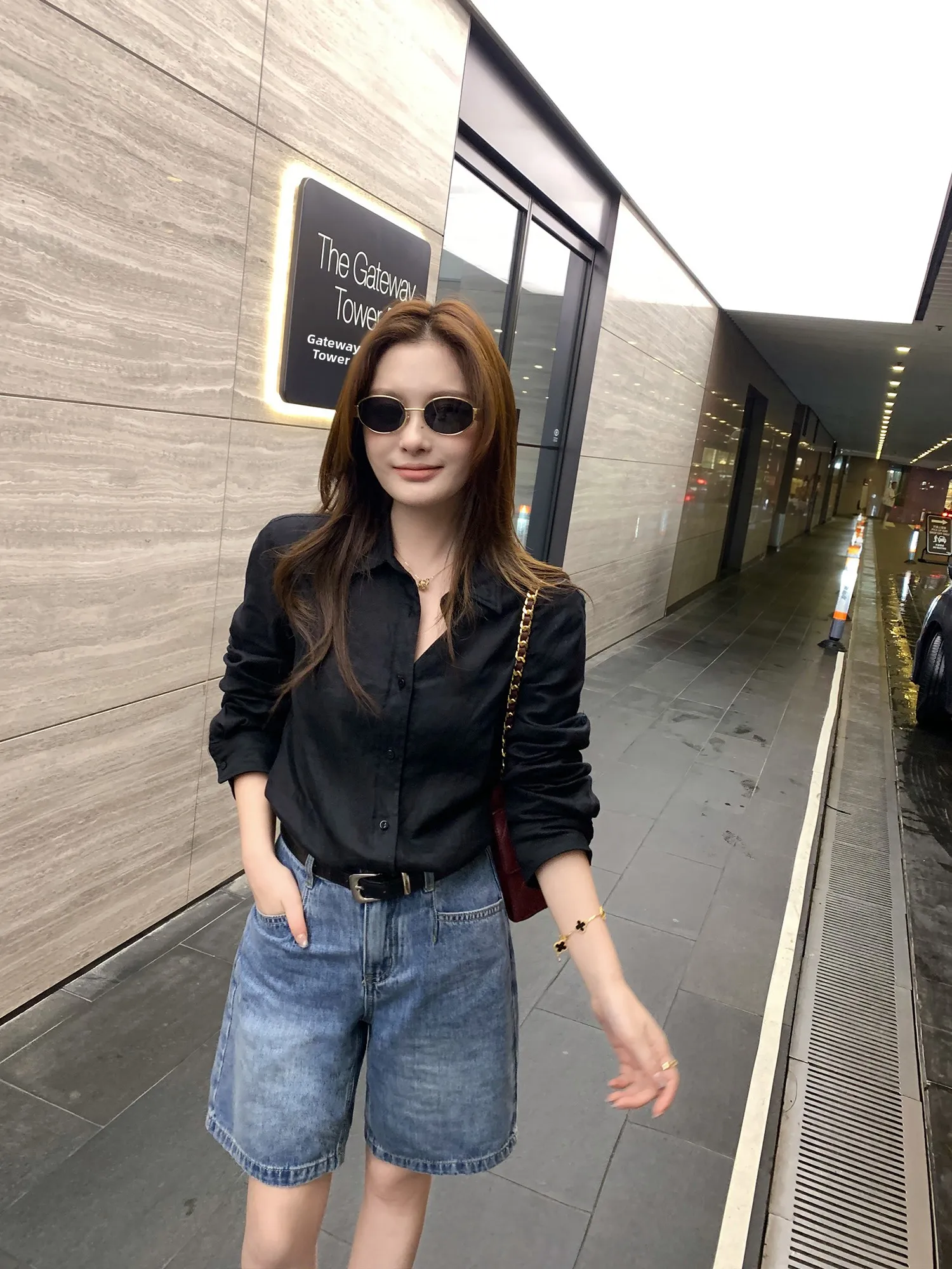 High Waist A-Line Denim Shorts Women's Loose Casual Slimming Wide Leg Five-Point Pants Cotton Blend Comfortable Casual Shorts