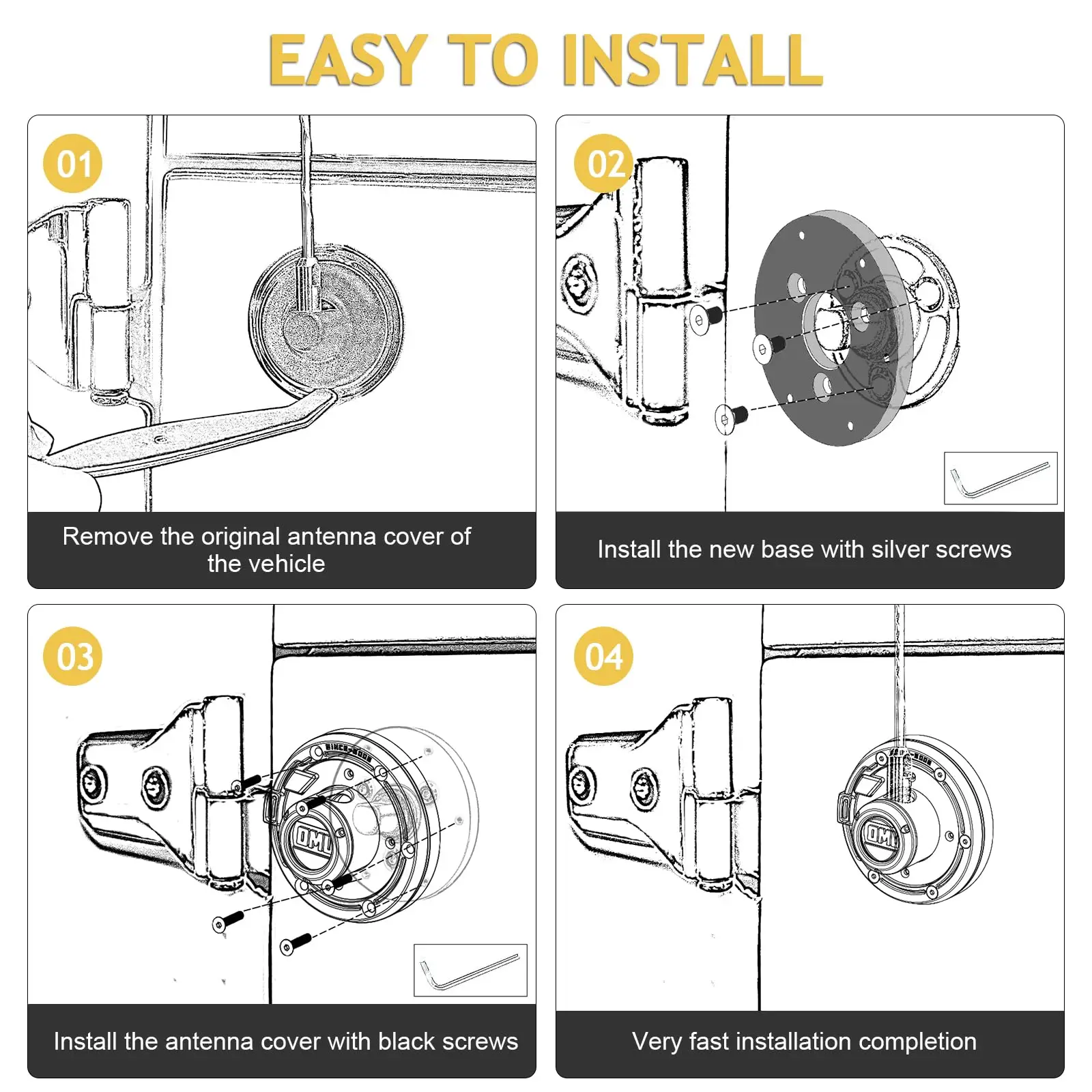 OMU 4x4 الألومنيوم راديو هوائي قاعدة غطاء هوائي الإسكان جبل غطاء غطاء ل جيب رانجلر 2007-2018 JK JKU & 2018-2024 JL JLU JT #6