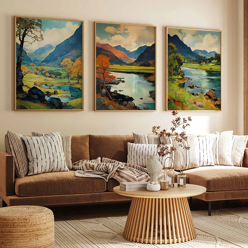 3pcs frameless Canvas Painting 3PCS Lake District National Park Posters  Cumbria Travel Wall Art  Floral Decor  Nature Print  Ca
