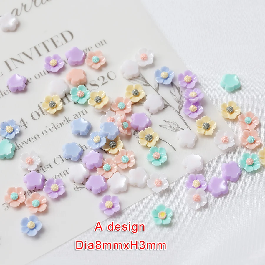 100pcs/lot 6mm/8mm Mini Resin Flowers Roses Flatback Cabochons Applique Fiqurines For 3D Nail Art Craft Jewelry Embellishments