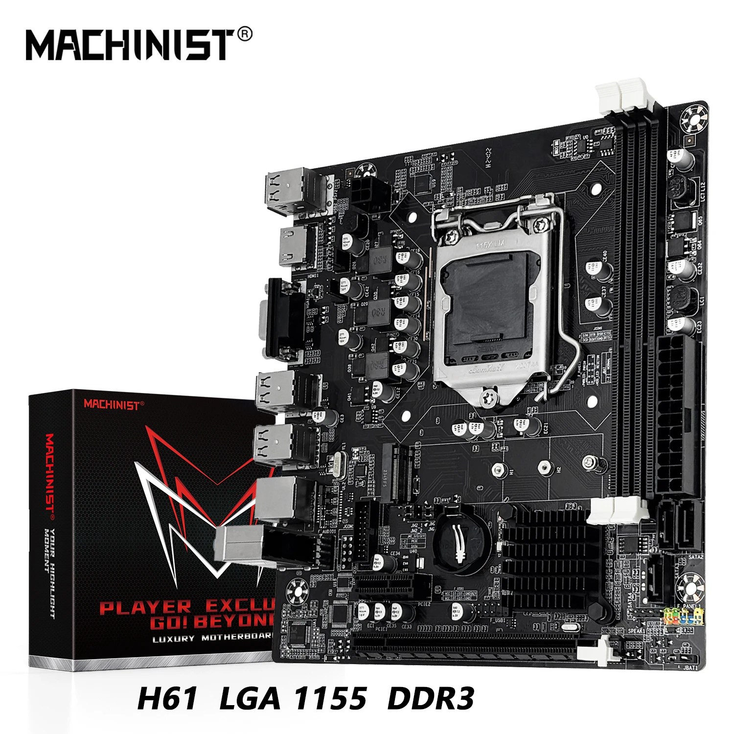 MACHINIST H61 Motherboard M.2 NVME PCIEx16 DVI Supports Dual-channel DDR3 RAM Intel Core 2/3 Gen CPU LGA1155 for Desktop PC