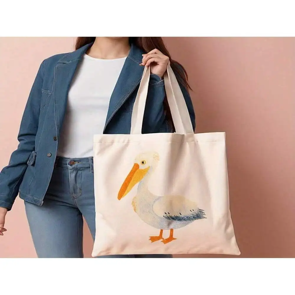

Многоразовая холщовая сумка на плечо размером 13,8 x 15,8 дюйма — 1 стильная сумка с иллюстрацией пеликана, идеально подходит для повседневных покупок