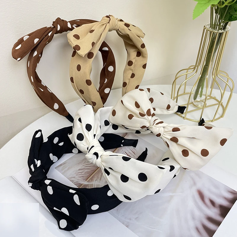 Fashionable Classic Versatile Dot Bow Knot Fabric Hair Hoop For Women Sweet Tie Headband Pressed Hair Clip Accessories