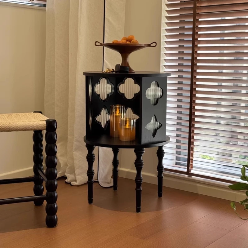 French Retro Solid Wood Side Table Small Storage Cabinet Sofa Side Cabinet Simple Modern Antique Living Room Small Table