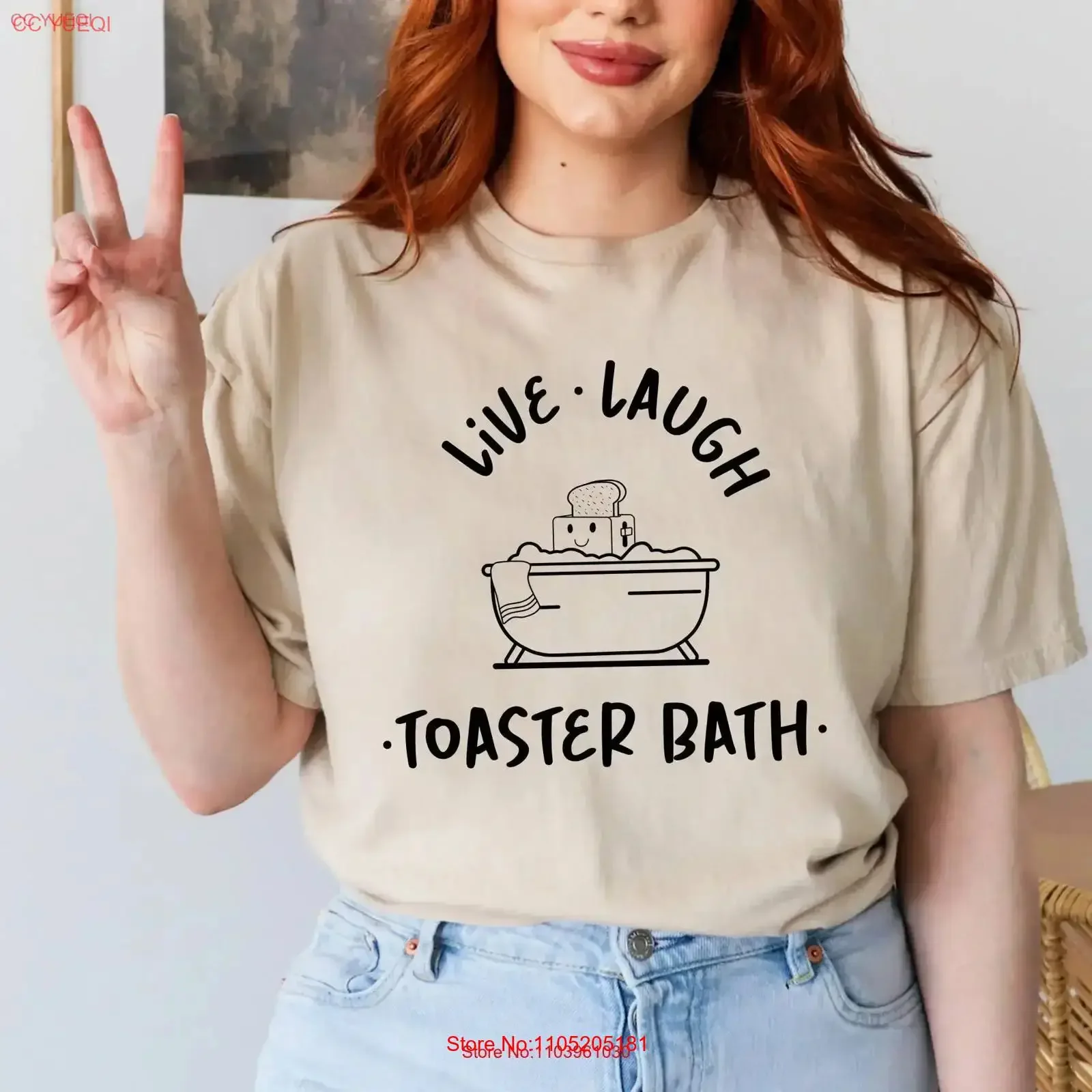 Live Laugh Toaster Bath T Shirt Dark Humor Funny Mental Health for Her Sarcastic Girls Outfit Humorous vintage Washed Casual