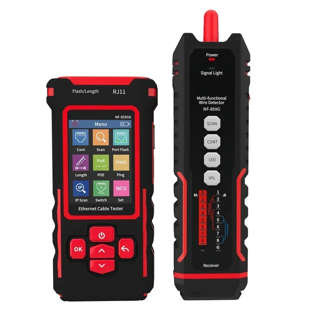 NF-859GK Line Finder Network Tester with Red Light Single Head Crimping Length Breakpoint IP Scanning PING Charging Type Circuit