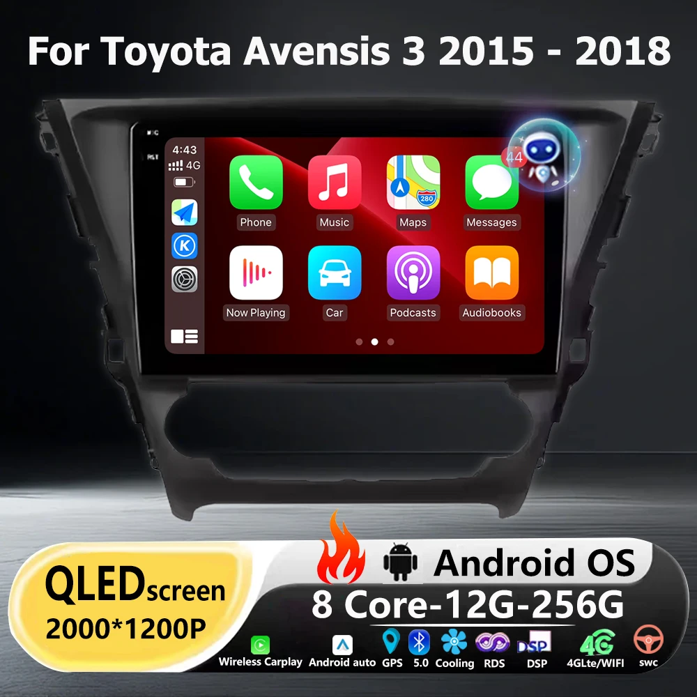 Wireless Carplay For Toyota Avensis 3 2015 - 2018 Android 16 Auto Car Radio Multimedia Video Player GPS Navigation BT 360 Camera