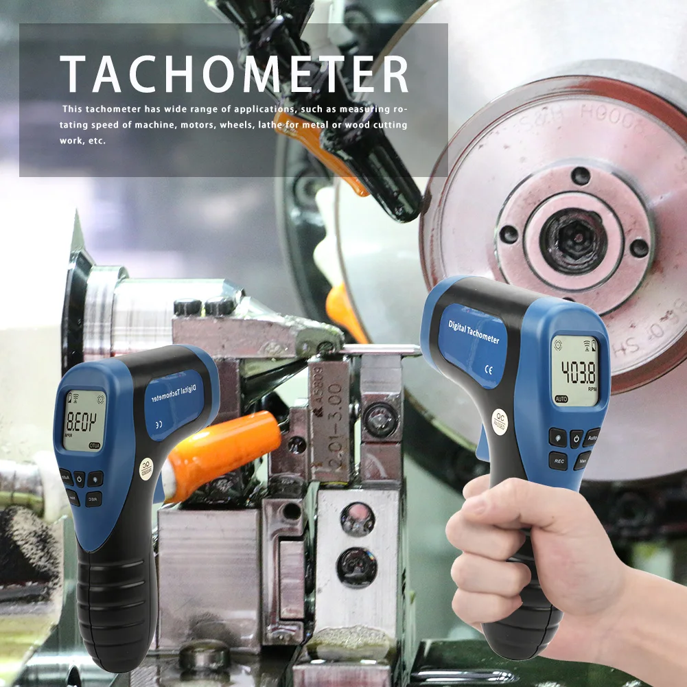 Handheld Digital RPM Tach Speed Gauge 2.5RPM-99999RPM Non-Contact Motor Speed Meter Backlit LCD Display Speed Tester Engine Use