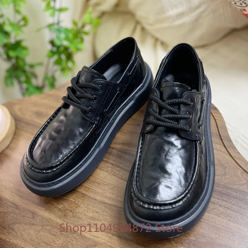 

Повседневные кожаные туфли для мужчин, на плоской подошве, износостойкие, удобные, на шнуровке, низкие, черные, из воловьей кожи, мужские кроссовки