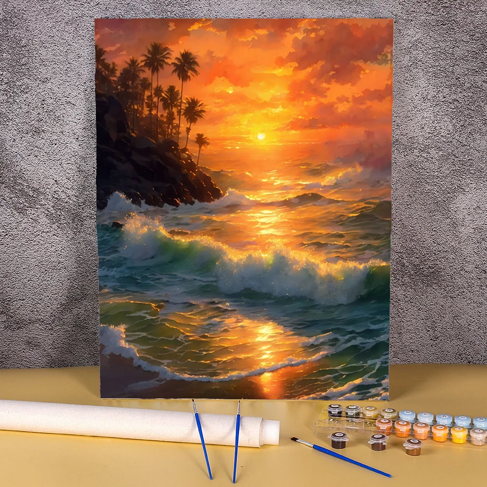 

DIY Picture Painting By Numbers Sunset Sea Wave Acrylic Paint With Numbers Kits For Adults Handicraft Drawing Wall Art Decor