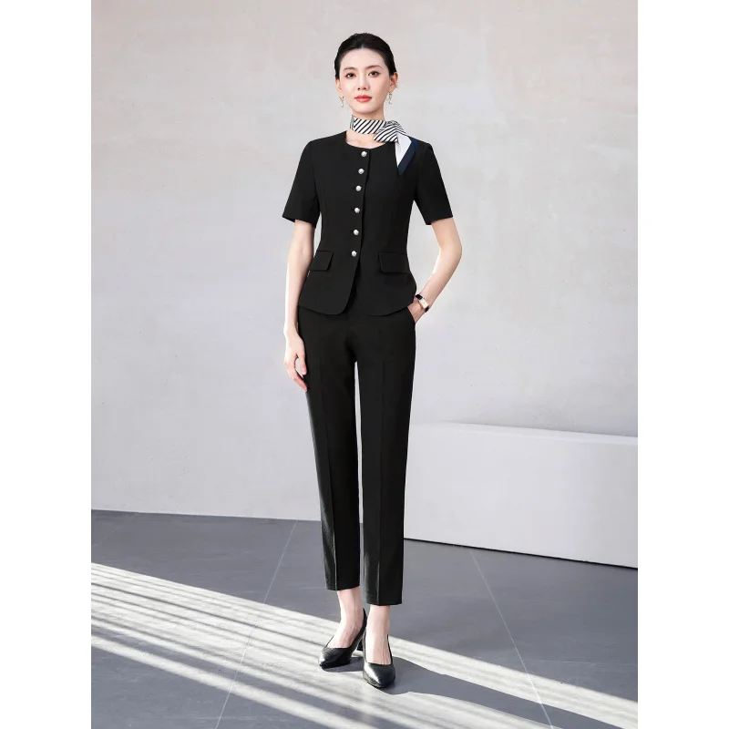 

Профессиональная одежда для салонов красоты, костюм для женщин, рабочая одежда с коротким рукавом, формальная одежда, элегантный стиль светской львицы, для индустрии красоты.