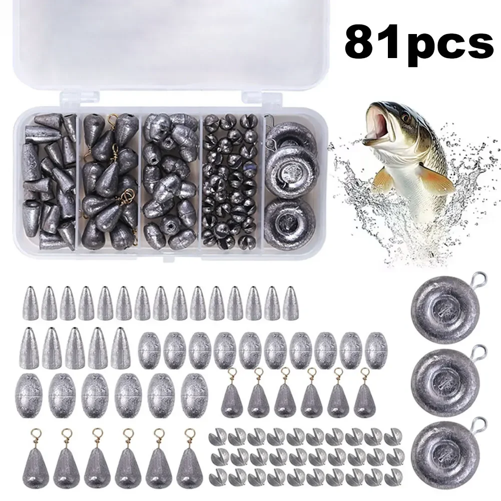 

81 шт. съемные рыболовные грузила, комплект грузиков для яиц, набор рыболовных снастей, круглые съемные рыболовные грузила для рыболовных снастей на окуня