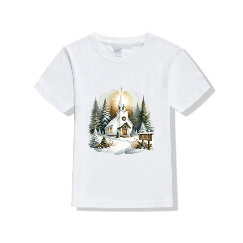 17cm Snow Christmas village Iron On Heat Transfer Sticker For Clothes DTF Pinted Vinyl Thermal Appliques Washable T-Shirt Decal