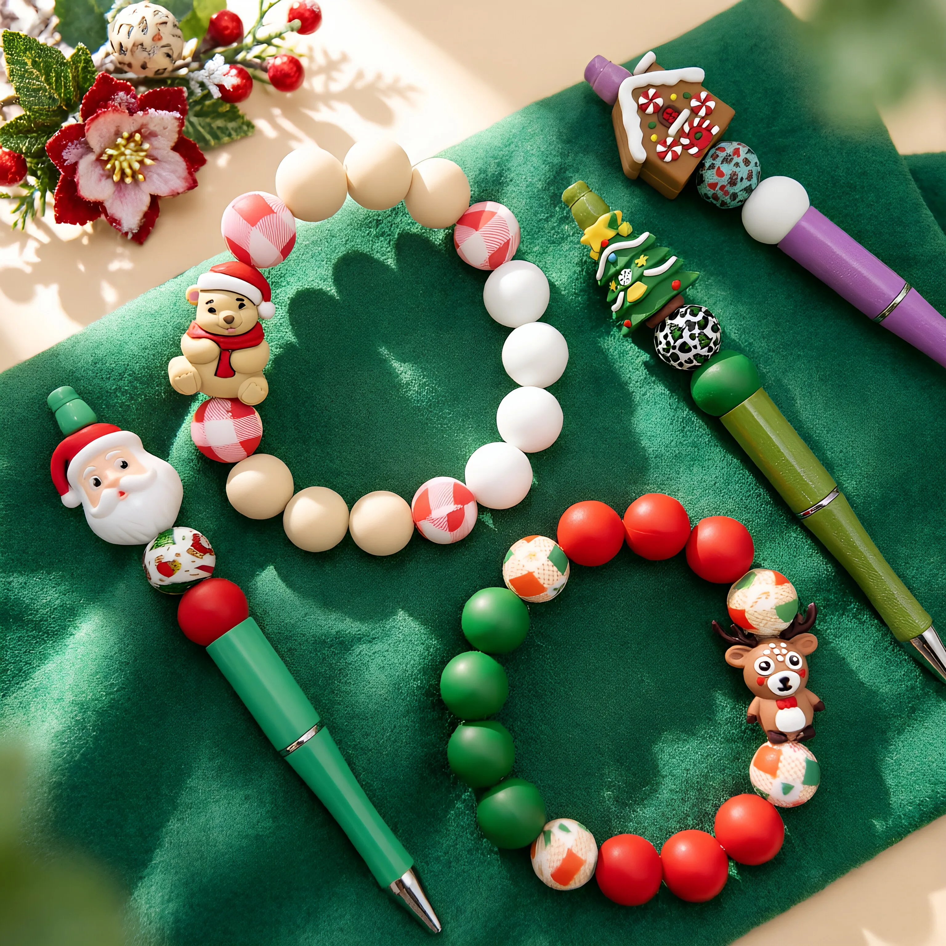 31/55-teiliges Weihnachts-Silikonperlen-Set für DIY-Halsketten, Armbänder, Dekorationen, Stifte, Schmuckanhänger usw. Geburtstagsgeschenk für die Feiertage – Detail 6