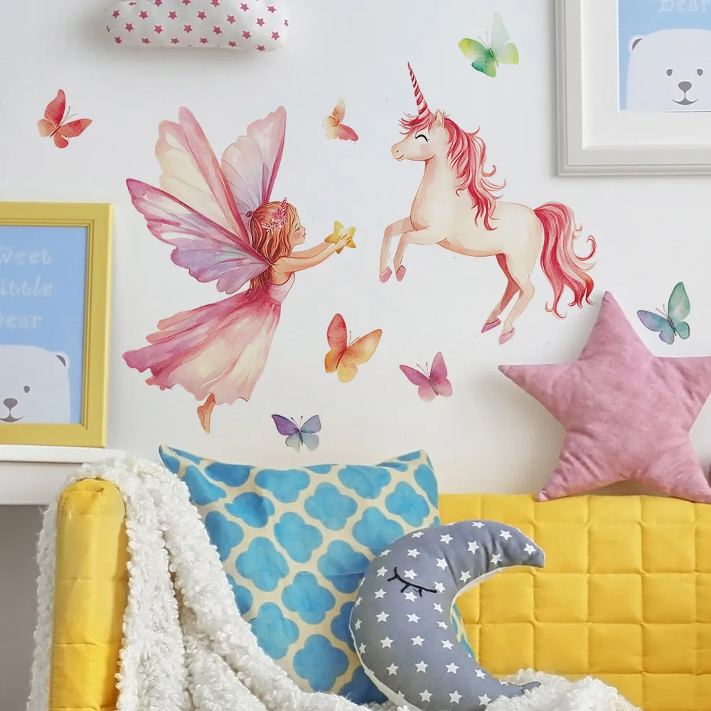 Girl Unicorn Vinyl Child Wall Stickers For Kids Room Decor Wall Decor Adhesive Wallpaper Furniture Sticker Bedroom Accessories