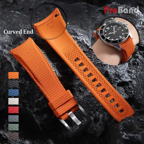 Bracelet de montre en caoutchouc FKM 20/21/22 mm à extrémités courbées, à libération rapide, en silicone, pour Longines, Seiko Swordfish, Rolex