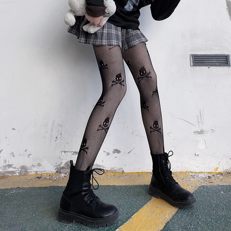 Neue Goth Lolita Cosplay JK Mädchen Strumpfhosen Frauen Sexy Retro Gothic Kawaii Cross Print Club Strümpfe Nylon Socken Fishnet Strumpfhosen – Detail 6