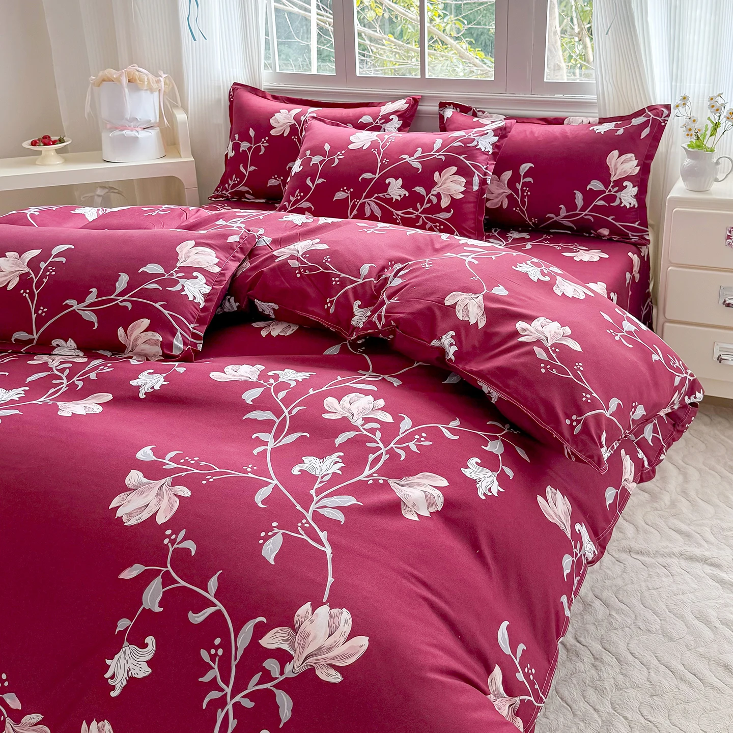 Summer Peony Duvet Cover Set,Wholesale Price Single Full Queen Quilt Cover Pillow Case Bed Linen Set