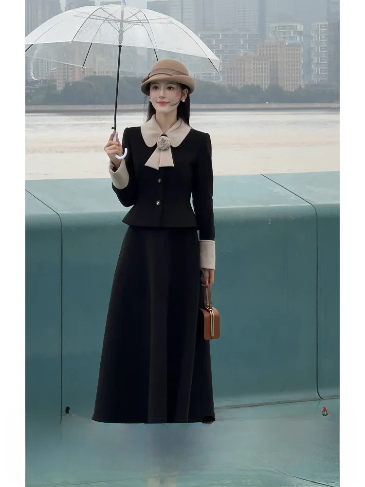 

LILI Caramel chiato, зима 2025, шерстяной комплект Briti Sle, длинный моющийся костюм-двойка для женщин, полиэфирное волокно