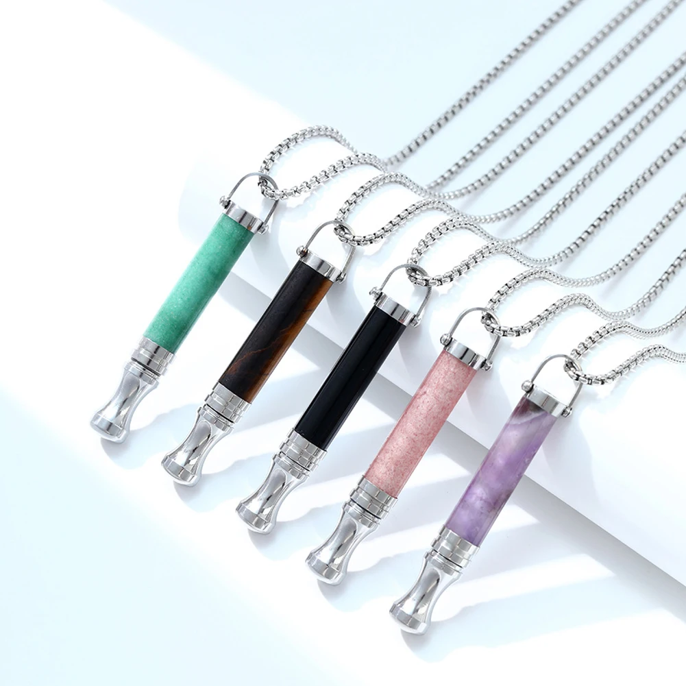 Anxiety Breathing Necklace for Adults Stainless steel Stress Relief Meditation Necklaces Yoga Ritual Female Jewelry