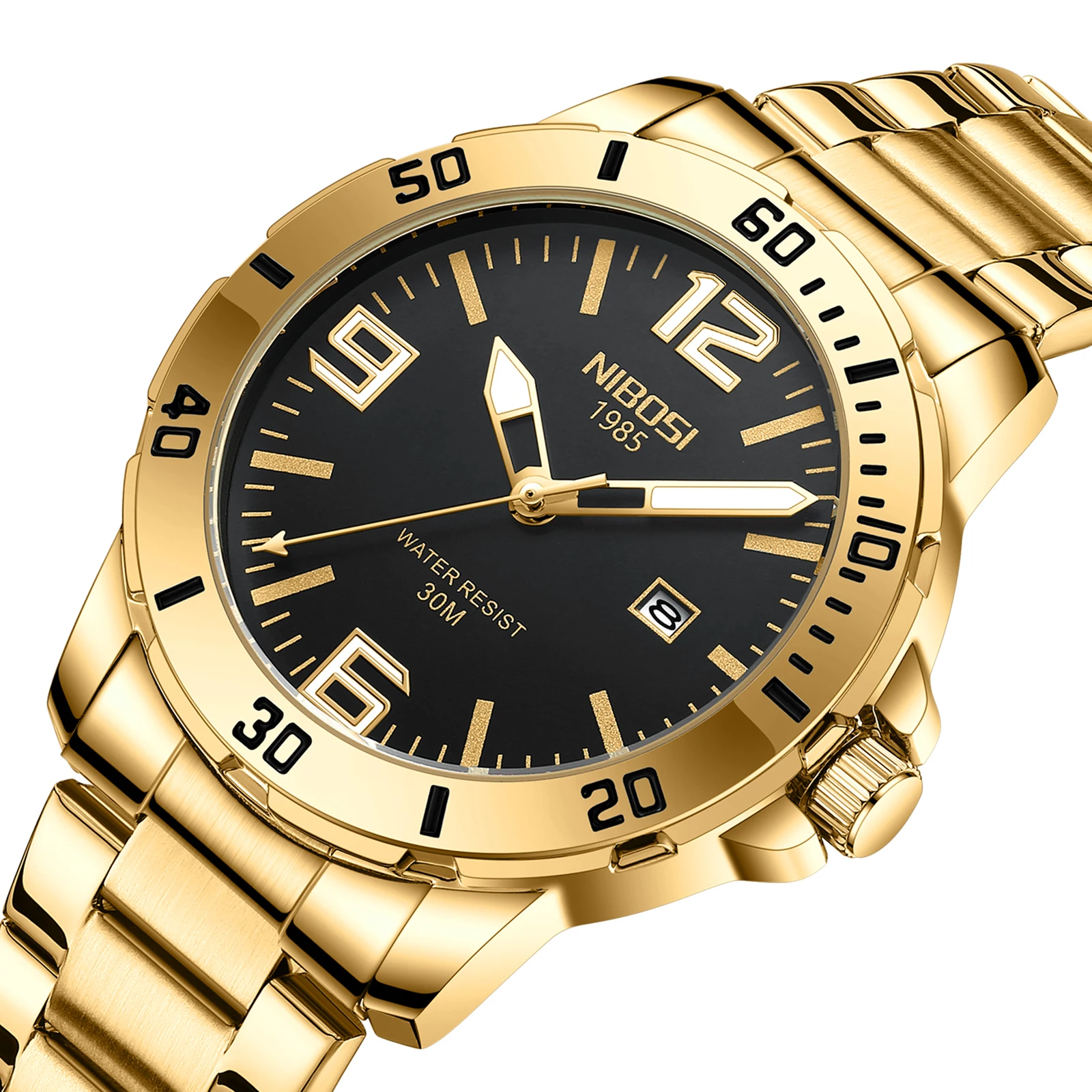 ساعات NIBOSI الرجالية التناظرية الكوارتز الفولاذ المقاوم للصدأ الساعات العسكرية للرجال مقاوم للماء الأعمال الكلاسيكية Desiger ساعة المعصم التاريخ