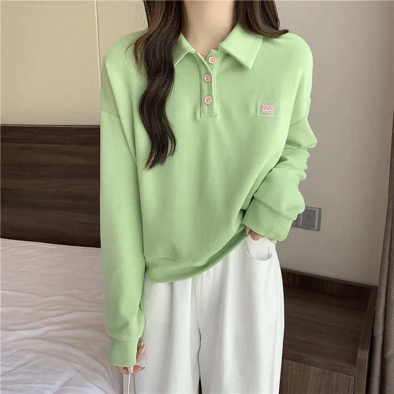 Primavera otoño fino Ne sudadera mujer suelta larga Sve ort Sle coreano versátil Top College Sle suelta Fit