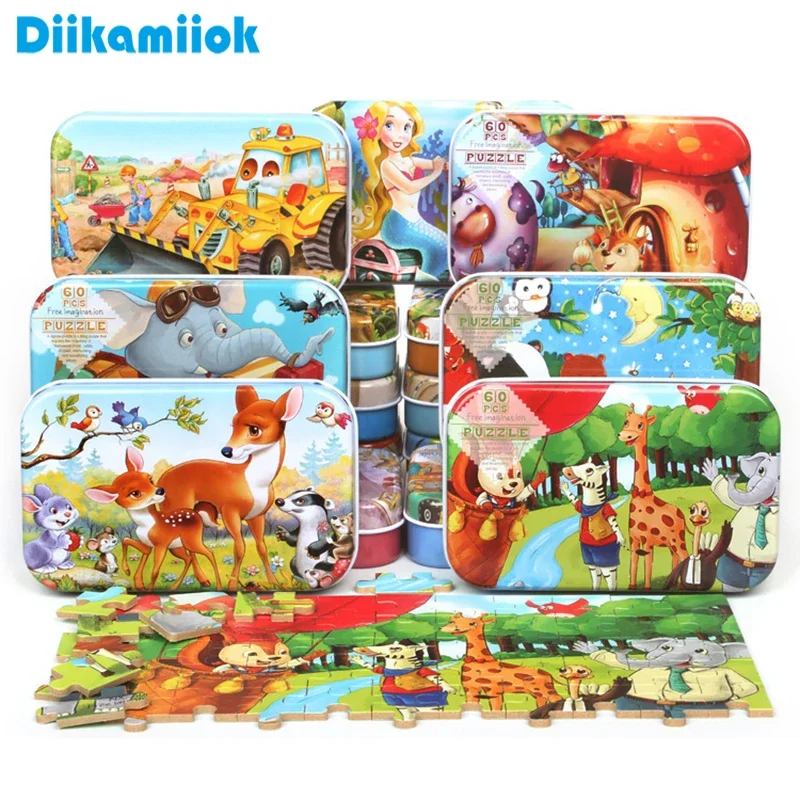 60pc Kids Puzzle Ages 4-8, Cartoon Animal Toys, Montessori Learning Games for Boys Girls, Intellectual Development Gift