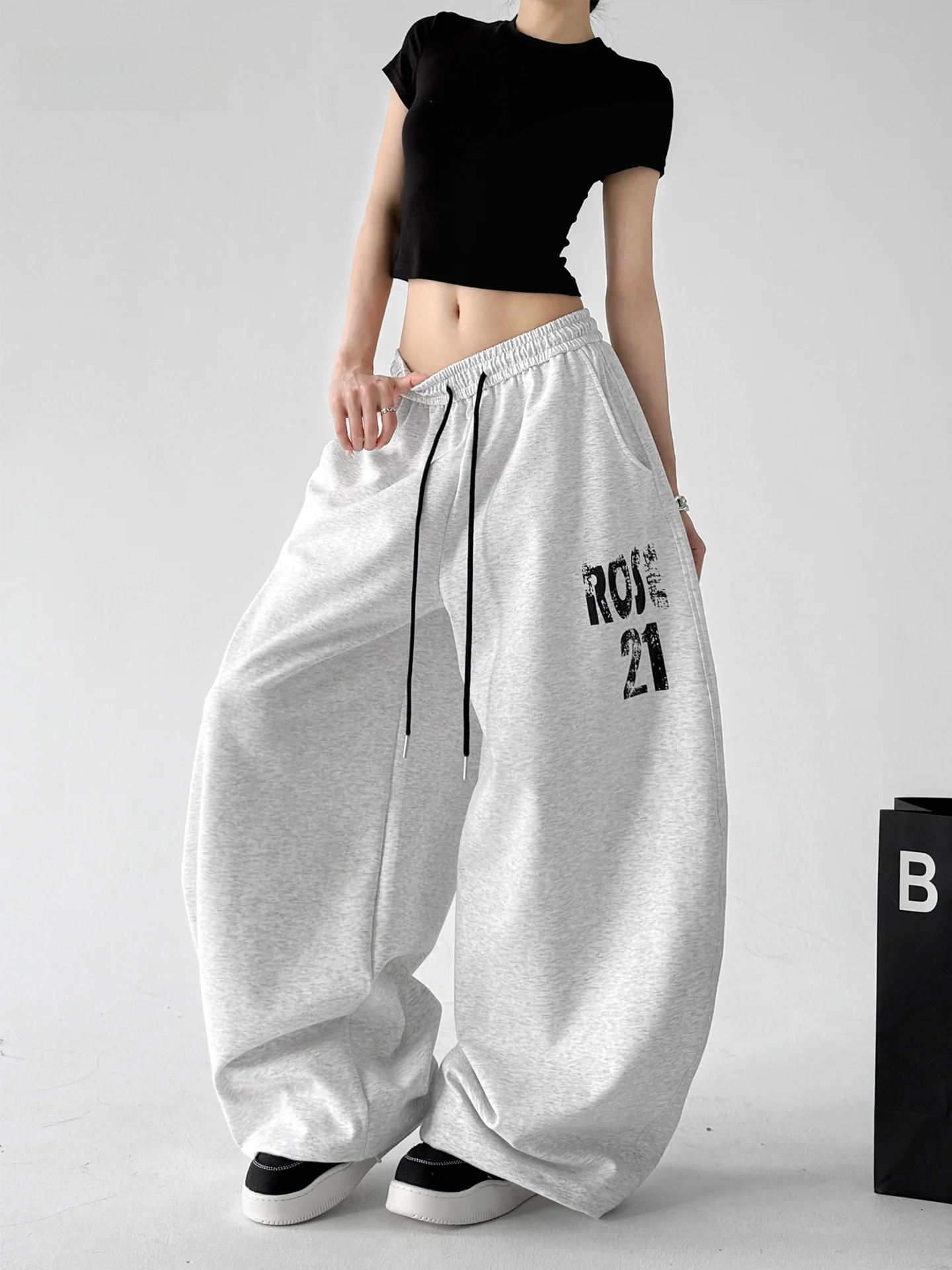 

Trendy Floral Print Wide Leg Sweatpants Women's Summer 2026 Loose Casual Pants High Waist Long Cotton Polyester Spandex Blend