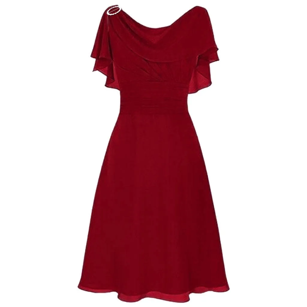 Women Plus Size Formal Midi Dress Wedding Bridesmaid High-waist Party Ball Prom Gown Cocktail Solid Color Summer Dresses Woman