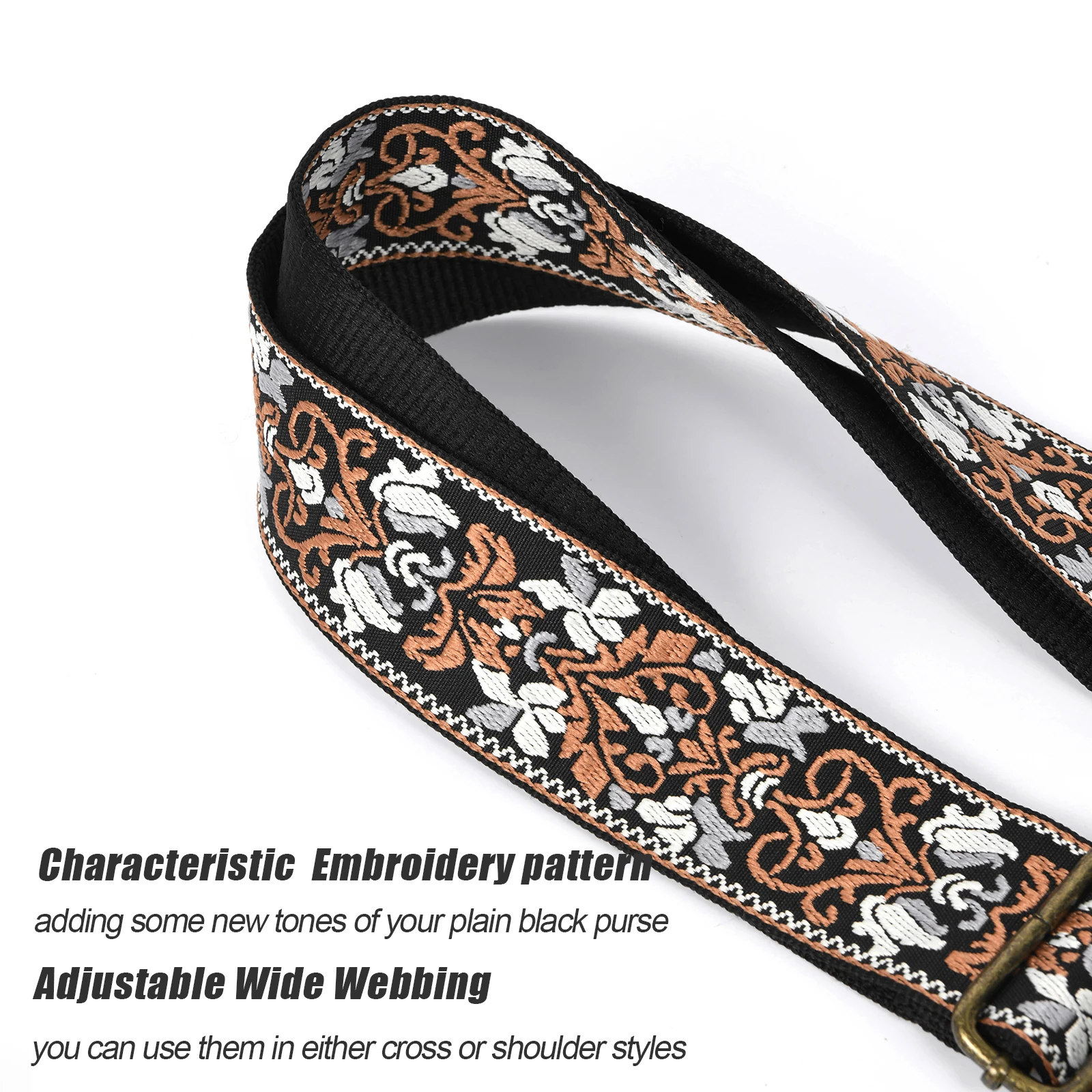 Ethnic Embroidery Wide Purse Straps For Women Shoulder Crossbody Bags,Replacement Guitar Strap,Wide Purse Strap For Handbags