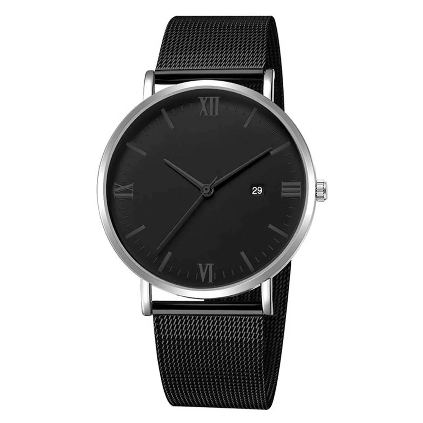 Luxury Fashion Stainless Steel Mesh Belt Watch Mens Quartz Calendar Watches