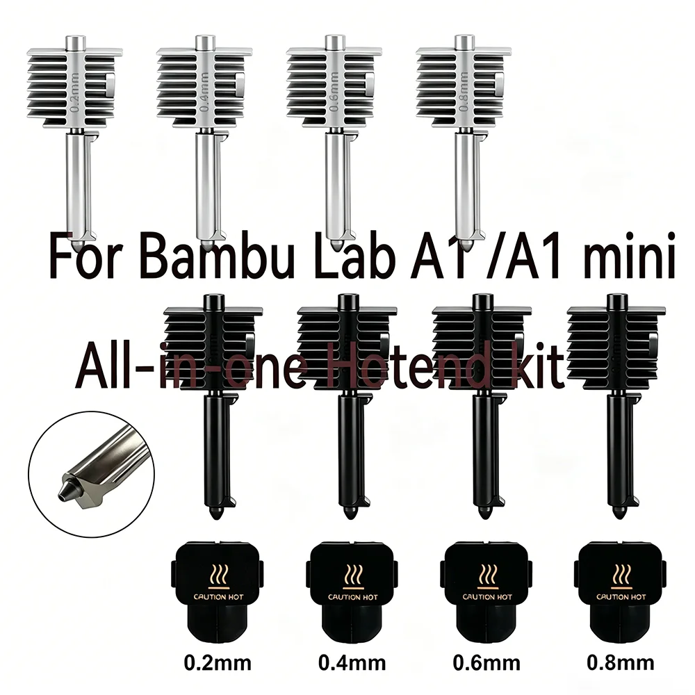 

For Bambu lab A1 mini All-in-one Hotend Kit Hardened Steel Nozzle 0.2 0.4 0.6 0.8mm nozzle For Bambu lab A1/A1 MINI 3D printer