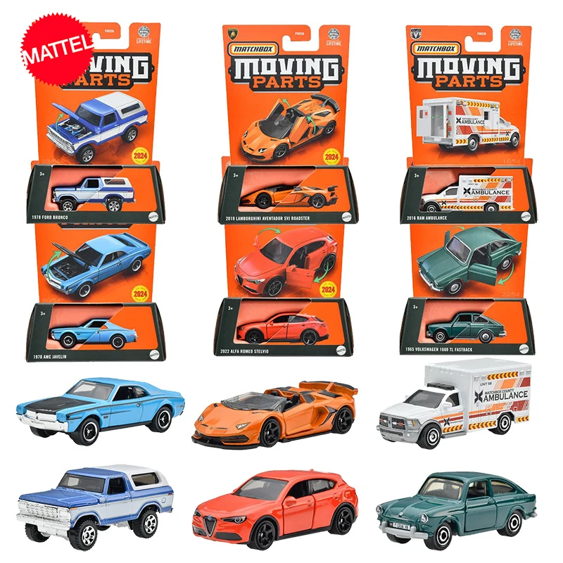 Mattel-Matchbox Diecast Moving Parts Matchbox Set, Lamborghini Alfa Romeo veículo brinquedos para meninos, modelo presente, novo, 1:64, 6pcs, 2024