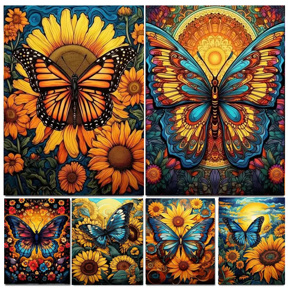 Colorful Butterfly Flowers 5D Full Drills DIY Diamond Embroidery Painting Filed Landscape Cross Stitch Mosaic Home Decor A856