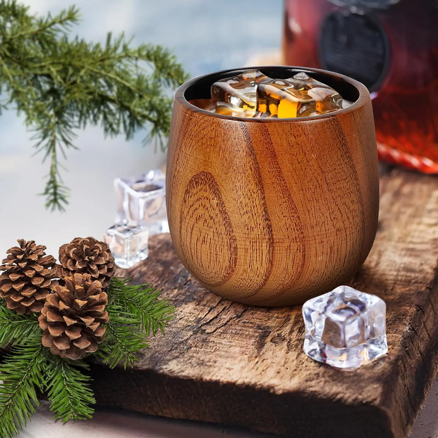 Juego de 2 Vasos de Whisky de Madera de Roble Quemado de Primera Calidad, Vasos Old Fashioned para Bourbon, Excelente Juego de Regalo para Navidad o Cumpleaños