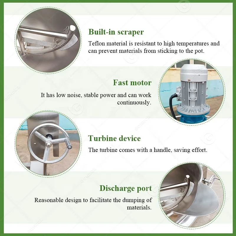 Caramel Jam Cooker Tilt Sugar Boiler Agitator Pot Cook Steam Cooking Mixer Machine Jacket Kettle with Mixer