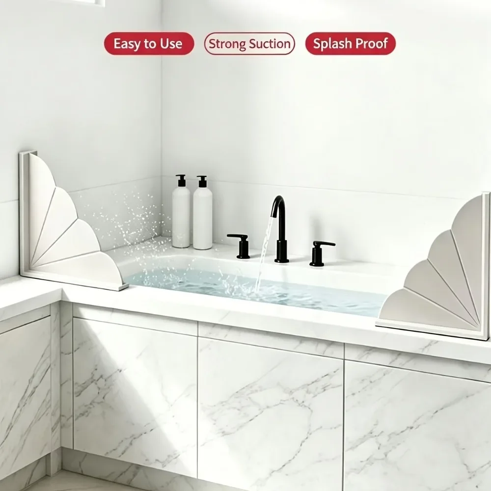 Bathtub Splash Guard with Suction Cups Corner Water Barrier for Sink Shower Reusable Anti Splash Stop Panel Bathtub Accessories