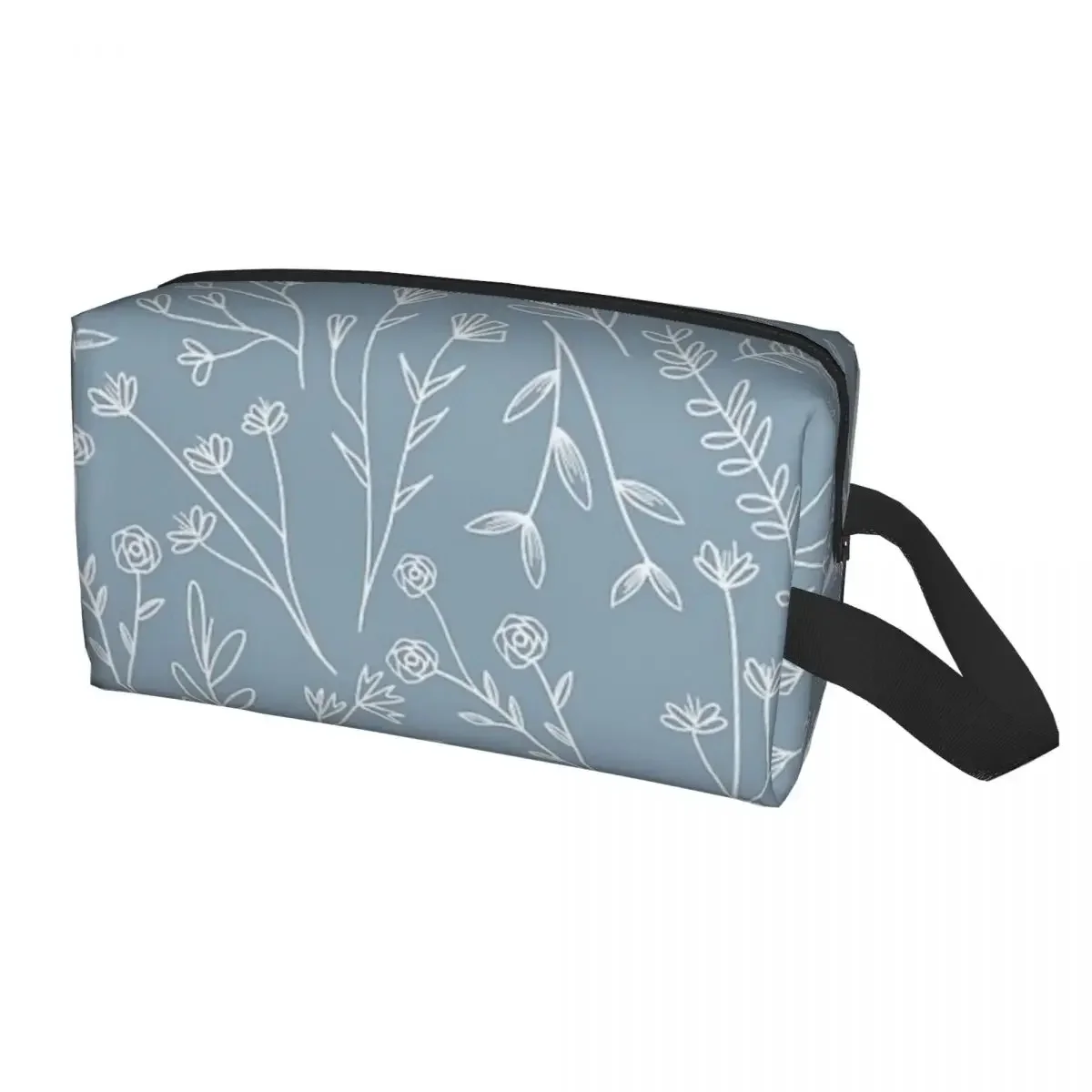 Wildflowers Blue Gray Makeup Bag for Women Travel Cosmetic Organizer Storage Toiletry Bags