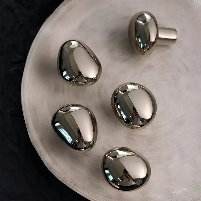 Wardrobe Door Drawer Pulls Creative River Pebble Brass Cabinet Furniture Handles French Single Hole Nickel Silver Cabinet Knobs