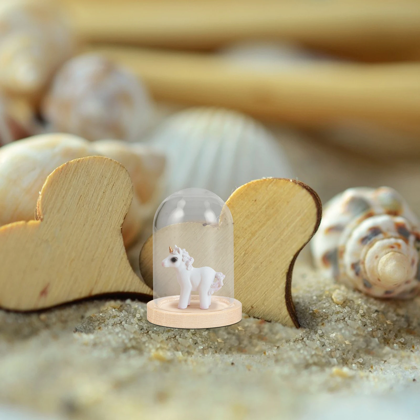 

3Sets Glass Dome Wood Base Mini Cloche Clear Display Case Micro Landscape DIY Holder Sustainable Reusable Decor