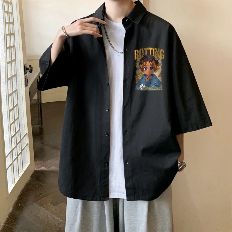 Men's Oversized Shirts Print 5XL Mens Blouse White Oversize Shirt Half Sleeves Summer Casual Wear for Men New Clothing image 4