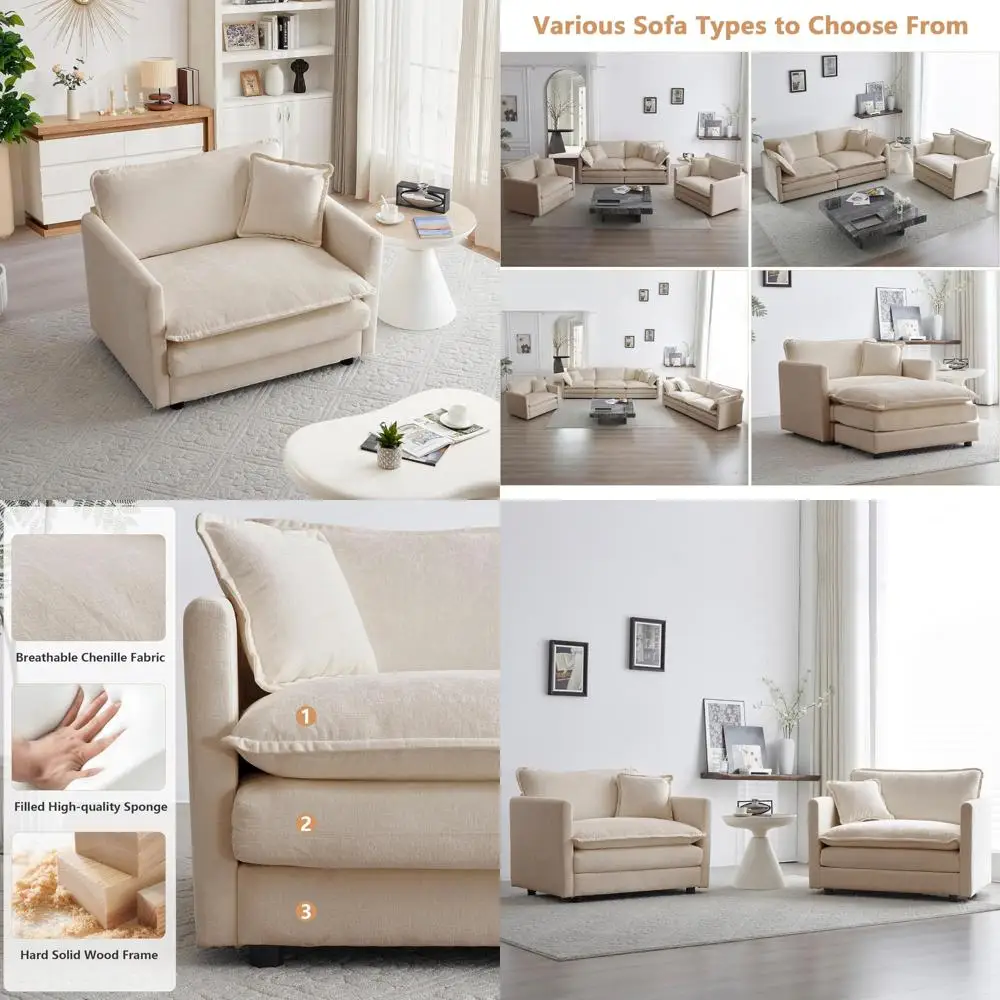 أريكة بمقعد فردي منجد عميق، كرسي أريكة مريح من الشنيل مع وسادة لغرفة المعيشة وغرفة النوم والمكتب