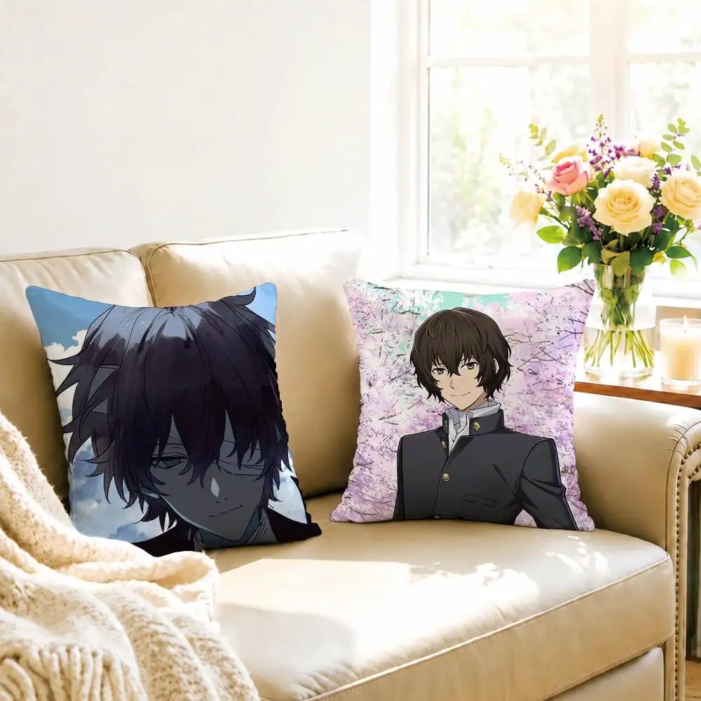 Bungo Stray Dogs Osamu Dazai Square Double-Sided printed Pillow Case Bedroom Bedside Pillow Sofa Cushion Cover Gift