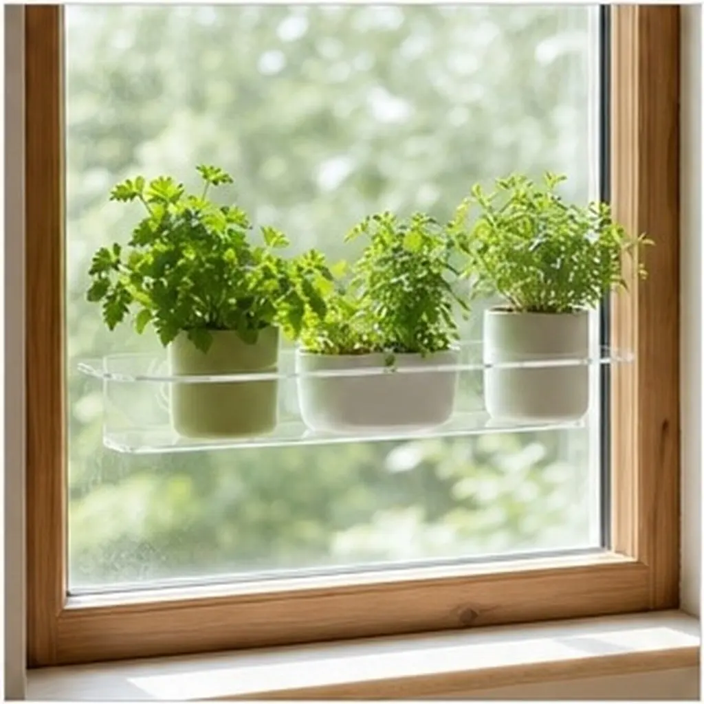 Suction Cup Window Plant Shelf Acrylic Floating Indoor Flower Vegetable Holder 12 Inch Transparent Plant Stand