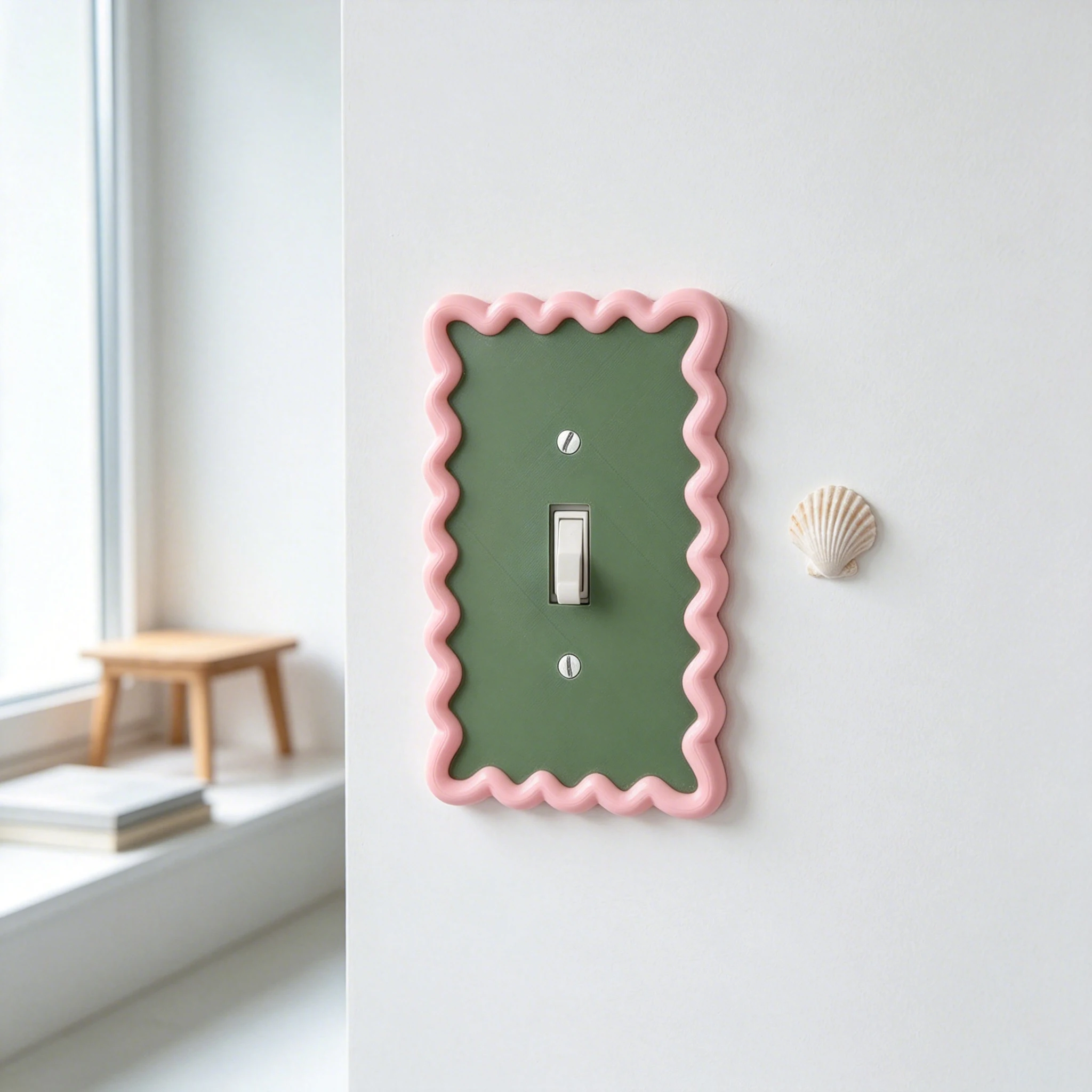 Cross-border Switch Outlet Plates & Wall Decor, Color Block Wavy Edge Cute US Standard Socket Switch Cover for Home Kids Room In