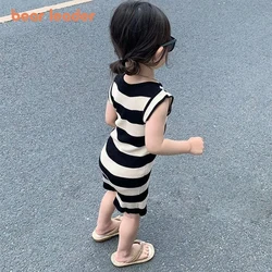 Bear Leader Baby Girl Dress Girls Sleeveless Striped A-Line Dress Summer New Girl Crew Neck Cute Princess Dresses Kids Clothes