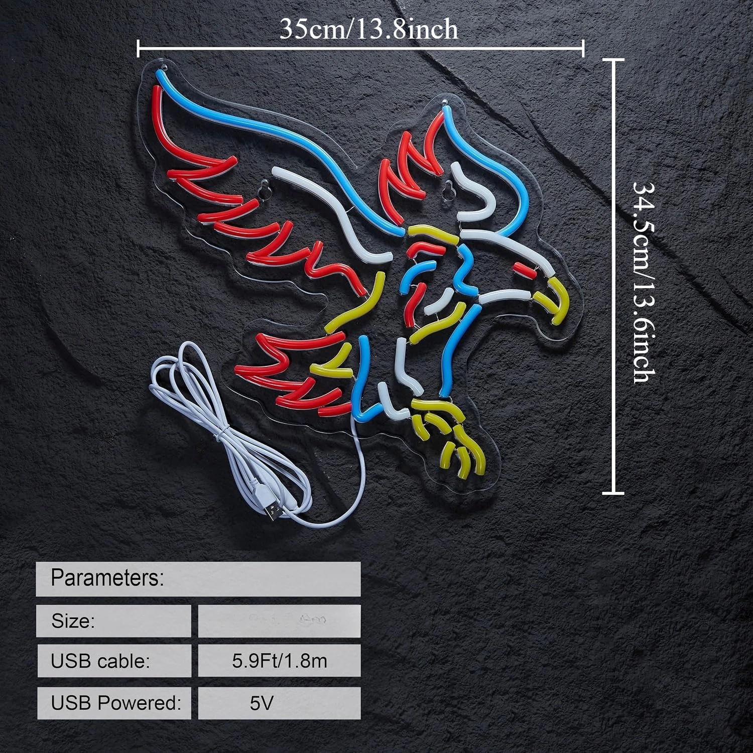 Multicolor Eagle Neon Sign LED RGB Neon Light USB Wall Lamp For Man Cave Garage Bar Club Bedroom Animal Themed Decor Gift