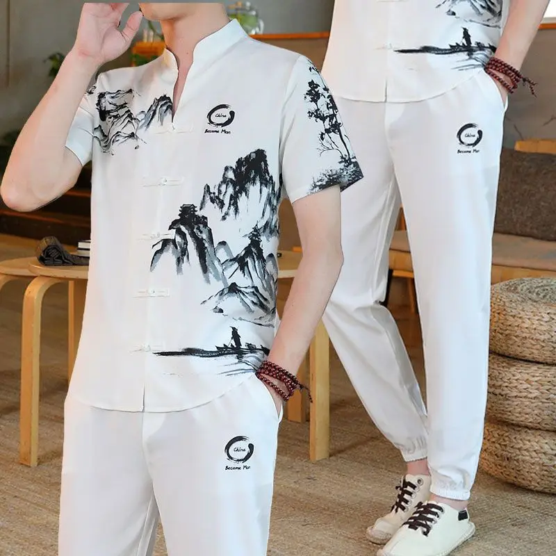 nouvelle-chemise-decontractee-d'ete-pour-homme-a-manches-courtes-style-ethnique-retro-zen-cardigan-ouvert-ensemble-de-costume-tang-chinois